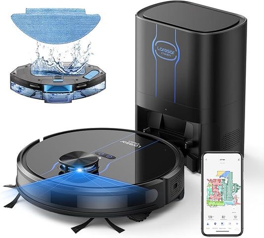 Robot Vacuum and Mop Combo, 5000Pa Robotic Vacuum with Self Emptying Dock for 60 Days, Smart Lidar Navigation Robot Vacuum Cleaner, Mapping, APP/Voice Control for Per Hair, Hard Floor and Carpet