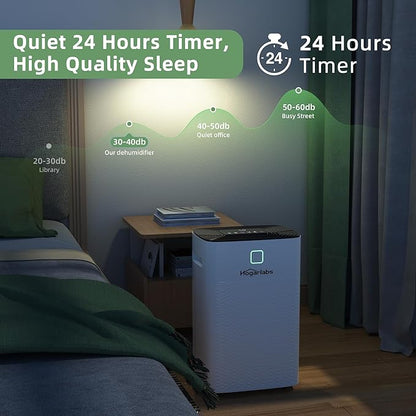 HOGARLABS 30 Pint Dehumidifiers for Home and Basements, with 3 Working Modes, Overflow Protection, and Auto Shut off Restart. Ultra Silent Dehumidifier with Drain Hose and Digital Control Panel.