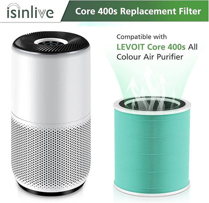Core 400S Toxin Absorber Replacement Filter for LEVOIT Core 400S Smart WiFi Air Purifie-r, 3-in-1 Activated Carbon Filter, Core 400S-RF-TX (LRF-C401-GUS), Green, 2 Pack
