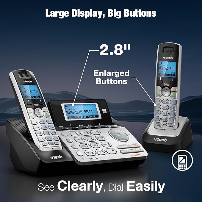 VTech 4-Handset 2-Line Cordless Phone for Small Business or Home with Answering System and Mailbox on Each Line, Caller ID/Call Waiting, Conference Call | DS6151 with 4 Handsets Bundle (Black/Silver)
