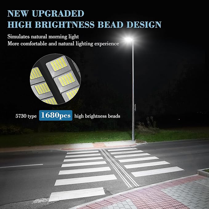 OKPRO 10000W Solar Street Light, 7000K Solar Lights Outdoor Waterproof Motion Sensor, Solar Security Light IP66 Waterproof, Solar Street Lights Outdoor Dusk to Dawn for Parking Lot, Yard, Farm