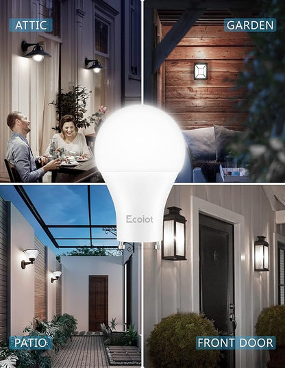 GU24 Dusk to Dawn Outdoor Light Bulbs,Light Sensor A19 LED Bulbs,Photocell Sensor, Automatic On/Off for Indoor/Outdoor Security Lighting,10-Watt(90-Watt Equivalent),5000K Daylight, 4 Pack