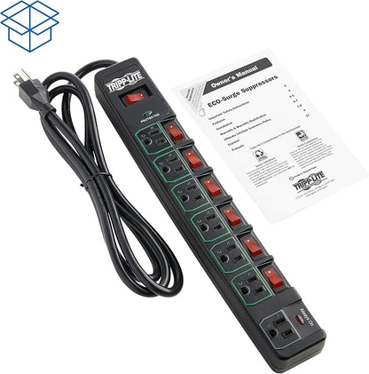 Tripp Lite 7 Outlet (6 Individually Controlled) Surge Protector Power Strip, 6ft Cord, Black, Lifetime Limited Warranty & 25K Insurance (TLP76MSGB)
