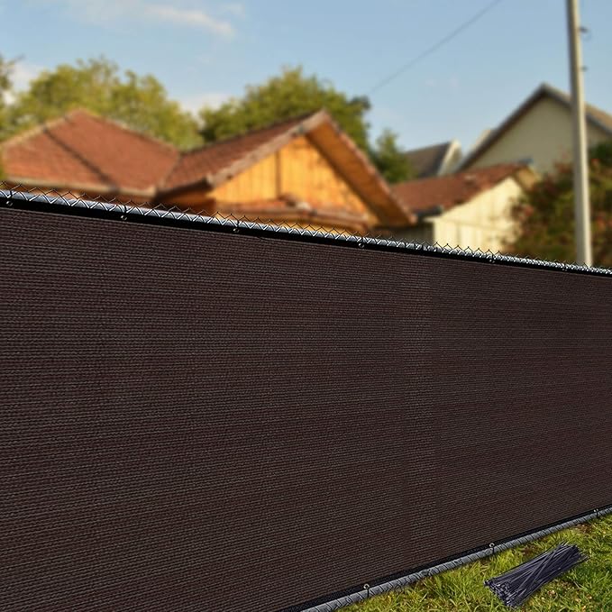 iCover 6x50ft Privacy Screen Fence, Outdoor Fencing Panels, Garden Windscreen Mesh Shade Sail Net Barrier, Fence Privacy Screen Reinforced Bindings and Brass Grommets Cable Zip Ties, Brown