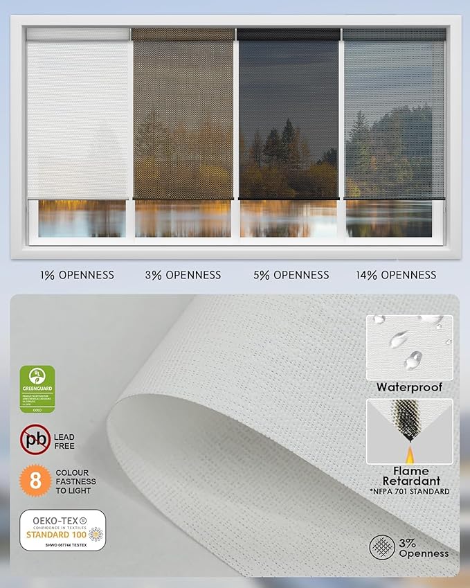 Yoolax Motorized Solar Shades Light Filtering Motorized Blinds with Remote Smart Blinds Compatible with Alexa, Google, Flame Retardant Roller Shades for Windows, Customized (3% Openness Milky White)