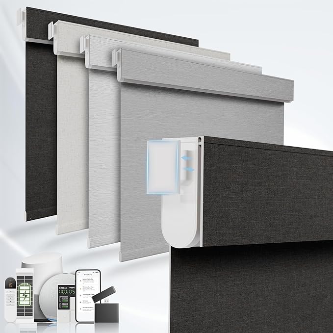 No Drill Motorized Blinds with Remote, No Tools Automatic Blinds for Window, Blackout Motorized Shades, Light-Filtering Smart Blind, Rechargeable, Customized Size, Black
