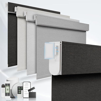 No Drill Motorized Blinds with Remote, No Tools Automatic Blinds for Window, Blackout Motorized Shades, Light-Filtering Smart Blind, Rechargeable, Customized Size, Black
