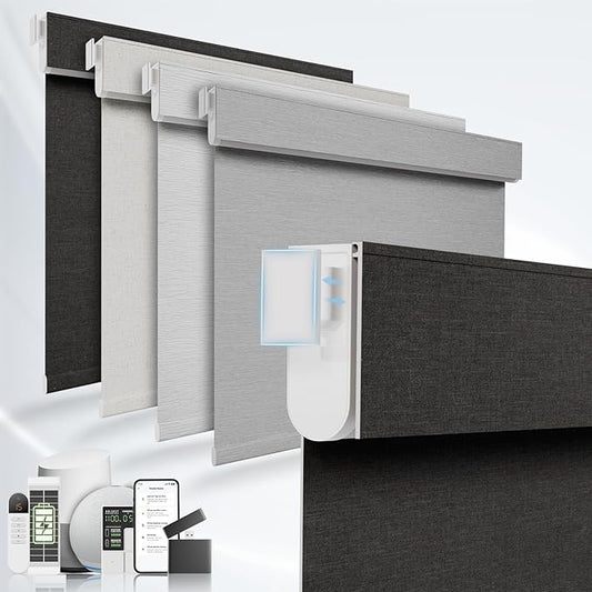 No Drill Motorized Blinds with Remote, No Tools Automatic Blinds for Window, Blackout Motorized Shades, Light-Filtering Smart Blind, Rechargeable, Customized Size, Black
