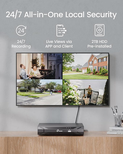 Loocam CCTV Security Camera System PoE 4K 8CH NVR with 2TB Hard Drive | Two Way Audio Dome Cameras, AI Human Vehicle Detection, 100ft IR Night Vision, 24/7 Recording, IP66 Waterproof, Remote Access