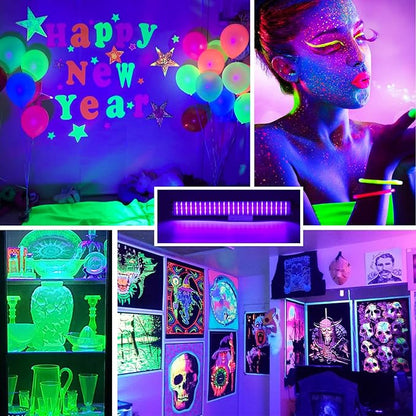 Upgrade 25W LED Black Light Bar - 72 UV Big LED Chip 395-405 nm, Black Lights for Glow Party - Blacklight Bar for Fluorescent Posters, Glow in The Dark Party, Stage Lighting, Body Painting, Halloween