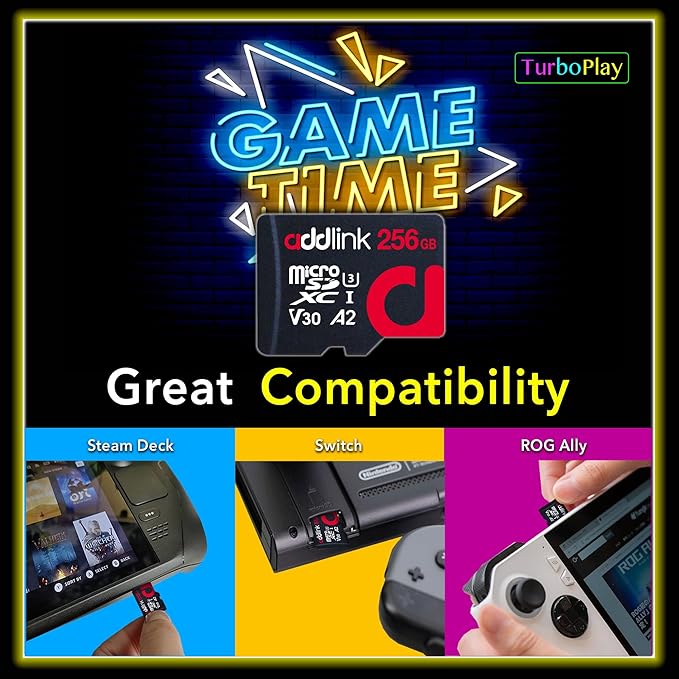 addlink 256GB 2-Pack Micro SD Card, Gaming Plus MicroSDXC Memory Card for Nintendo-Switch 1 A2 V30 for Smartphone, Action Camera 100MB/s UHS-1 U3 V30 C10 4K A2 with Adapter (ad256GBMSXU3AX2)