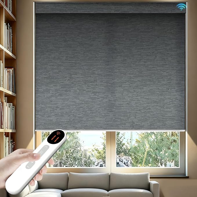 Motorized Light Filtering Roller Shades – Smart Electric Blinds for Living Room, Alexa Google Home Siri, Matter Compatible, Custom Window Shades, Cordless Rechargeable