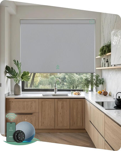 Yoolax Motorized Blinds with Remote, 100% Blackout Smart Blinds, Waterproof Motorized Shades Work with Alexa, Google, Apple Homekit, Custom Electric Shades Voice Control (Vinyl Light Gray)