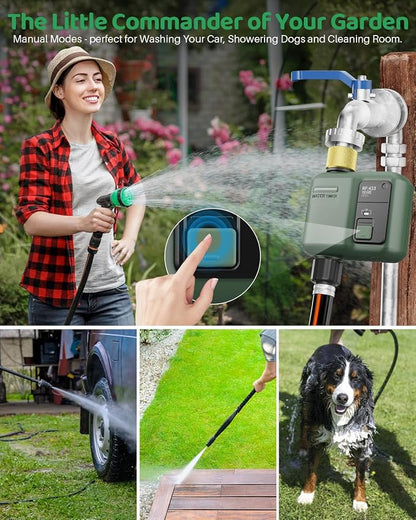 WiFi Water Timer for Garden Hose, Smart Sprinkler Controller with 984ft RF Range, Smart Lawn Watering System Irrigation Timer, APP/Voice Control, Rain Delay, Manual Irrigation (Brass Inlet)