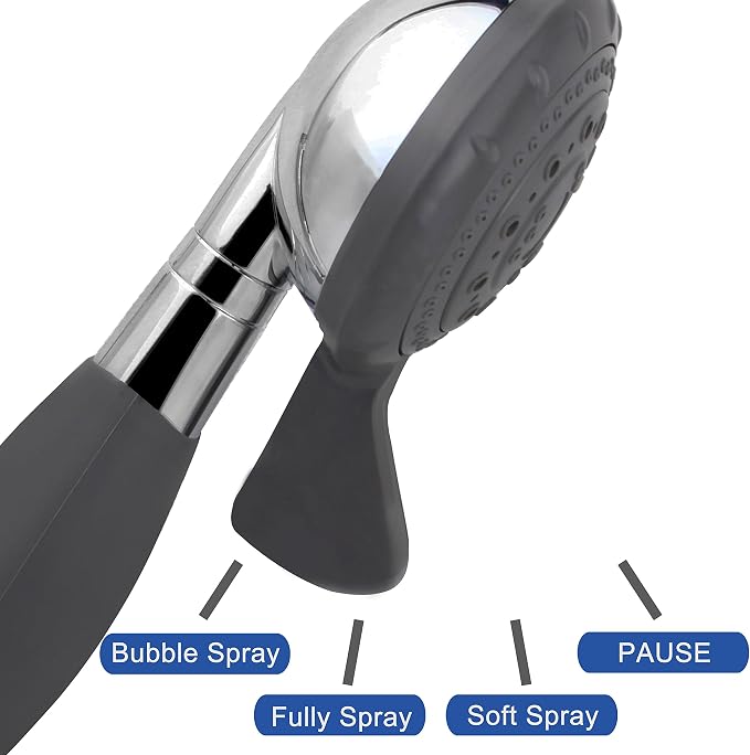 YOO.MEE ADA Handheld Shower, Fits Elderly and People Disabled in Action | Big-button Turning, Silicone Grip, Pause Setting, for Parkinson, Arthritis, 79 Inch Stainless Steel Hose Included, Chrome