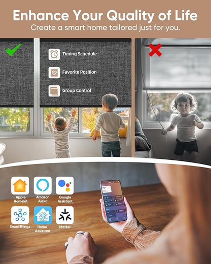 Kincmo Motorized Blinds with Remote,100% Blackout Motorized Roller Shades Work with Apple Homekit,Alexa,Google, Custom Electric Blinds with App,Voice Control (Dual Sided Black)