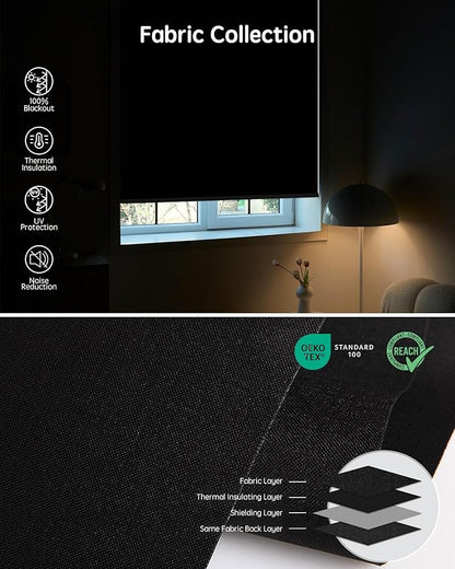 Yoolax Motorized Blinds with Remote, 100% Blackout Smart Roller Shades Work with Alexa, Google, Apple Homekit, Custom Automatic Shades with Voice Control for Bedroom Office (Fabric Black)