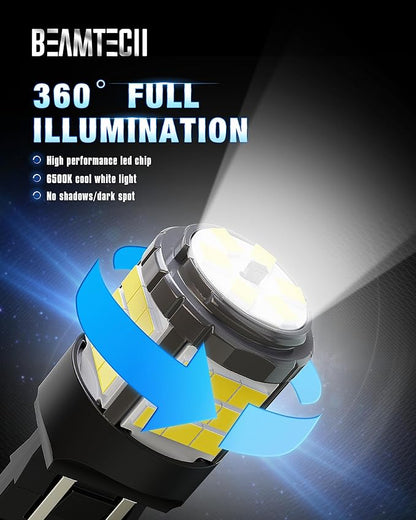 BEAMTECH Upgraded 7440 7443 LED Bulbs Reverse Lights, Build-in CANBUS, 6500K White Super Brighter T20 7441 W21W WY21W 7440NA Replacement for Back Up Tail Brake Parking Signal Lights, Pack of 2