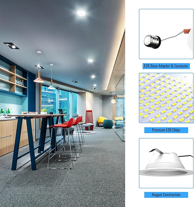 LEDMyplace Recessed Lighting - 10W Round Dimmable LED Can Lights, 650 Lumens, 3000K Warm White - Baffle Trim Recessed Downlight, Energy-Efficient LED Fixture for Home, Office, and Bedrooms (1-Pack)