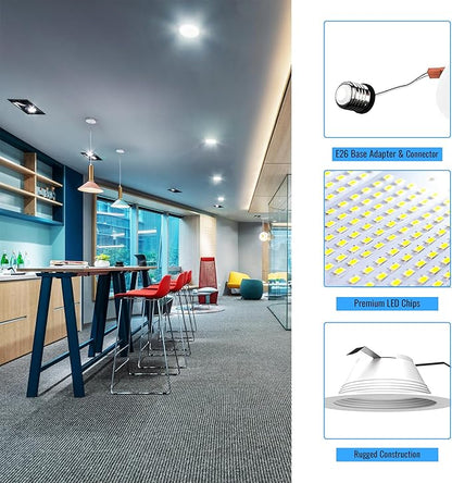 LEDMyplace Recessed Lighting - 10W Round Dimmable LED Can Lights, 650 Lumens, 3000K Warm White - Baffle Trim Recessed Downlight, Energy-Efficient LED Fixture for Home, Office, and Bedrooms (12-Pack)