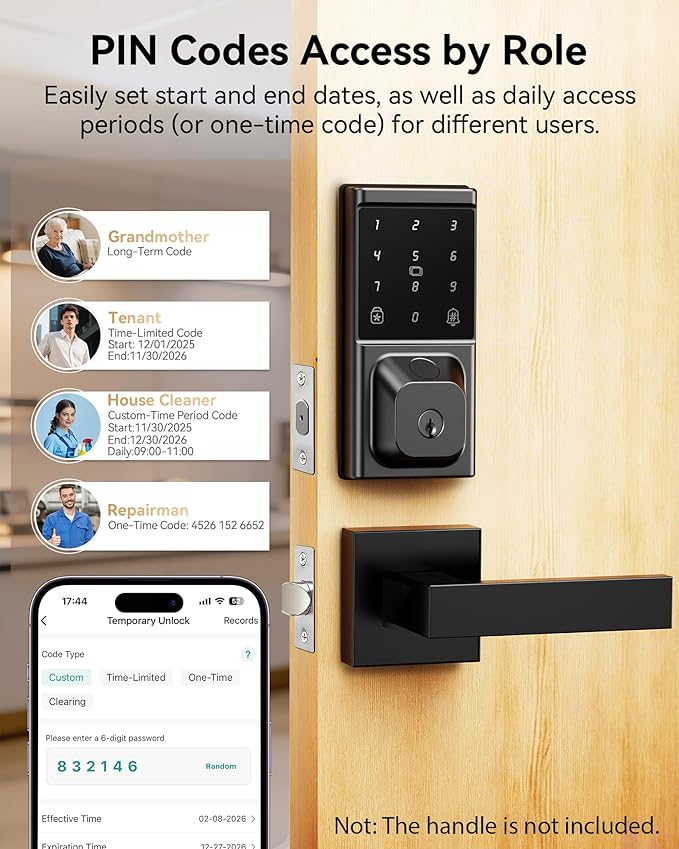 Smart Deadbolt Lock, Keyless Entry Door Lock, Fingerprint, Electronic Touchscreen Keypad, APP Control, Temporary Passcode, Auto Lock, IP54 Waterproof, Easy Install for Front Door