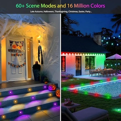 Sumaote Recessed Smart Deck Lights Kit, 10 Pack Ø 1.77" RGBW+IC Multicolor Dynamic Low Voltage Landscape Lights IP67 Waterproof Outdoor for Garden Yard Path Ground Stairs