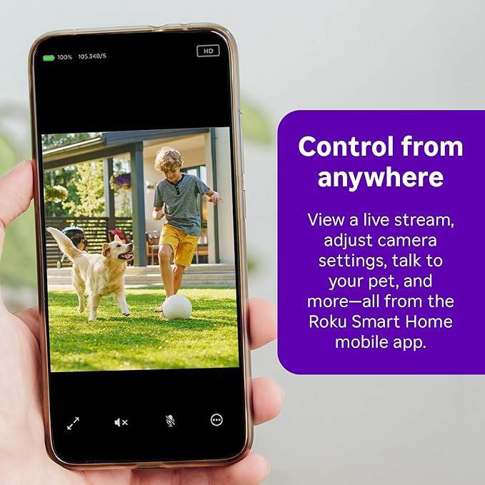 Roku Outdoor Camera - Home Security - IP65 Weather Resistant Wired Security Camera & Pet Monitor with 1080p HD Night Vision, Compatible with Alexa & Google, WDR, Motion & Sound Detection (Renewed)