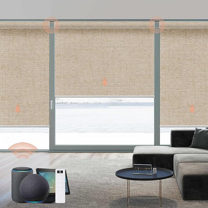 Motorized Blinds Roller Shade with Remote: Canisteo Automatic Smart Blind for Windows 100% Blackout, Electric Blinds Compatible with Alexa/Google Home/Apple Homekit, Customized Size,Linen Caramel