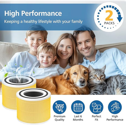 2 Pack 240 Pet Care Replacement Filter Compatible with 240 Air Purifier, 3-in-1 Filter Replacement with Activated Carbon Filter, Yellow