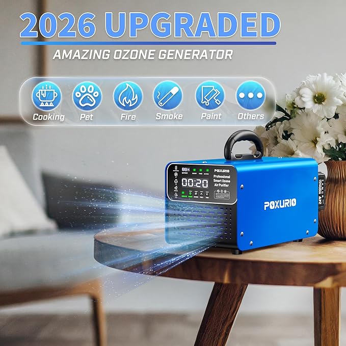Cordless Ozone Generator - 1,000,000mg/h Professional Grade Covers 10000 Sq-Ft+, 2026 Upgraded Portable Deisgn with 2x 5000mAh Battery for 8-10 Hours Use, With Remote Control&LCD Screen