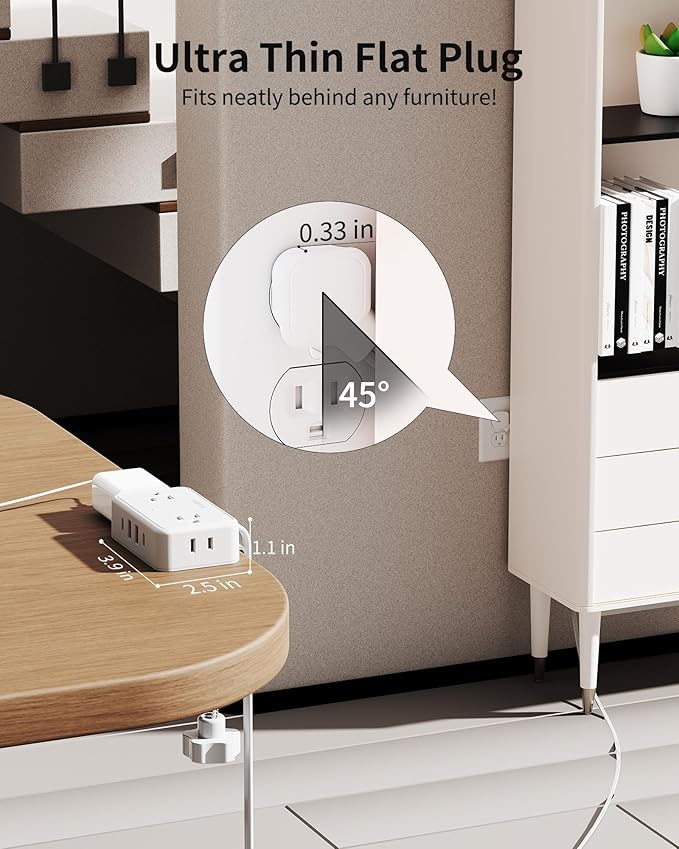 HOPOW Desk Clamp Power Strip, Desktop Mount Charging Station with 4 Outlets 4 USB Ports (2 USB C), 10Ft Under Desk Power Strip, Fits 2.75" Tabletop Edge, Extension Cord for Home Office, White