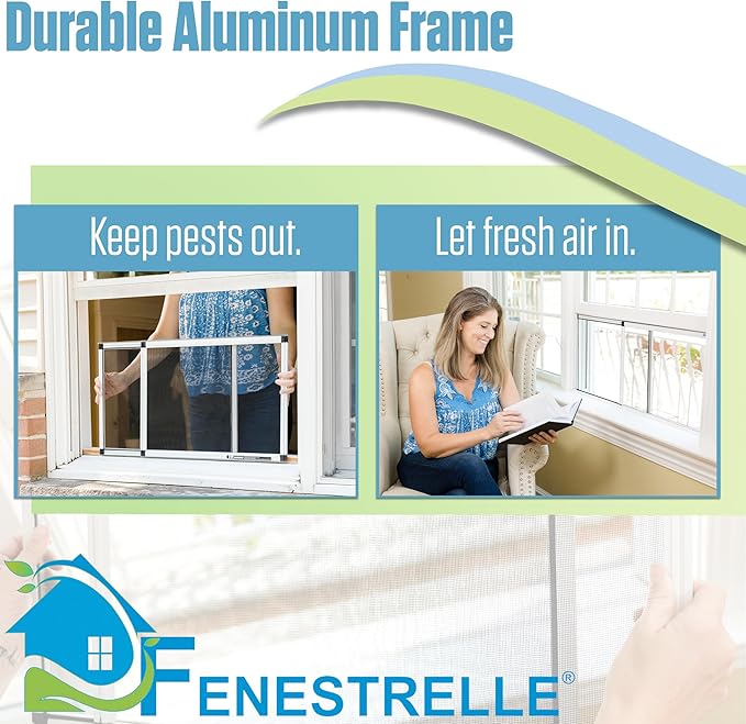 Fenestrelle Expandable Window Screen – 20″ H × 28″–54″ W Horizontal, 2‑Way Adjustable Window Screen with Flame Resistant Fiberglass Mesh, Pack of 10