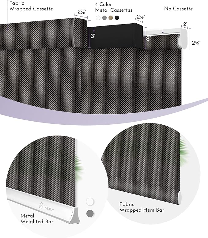 Graywind Motorized Solar Shades Light Filtering Mesh Shade Compatible with Alexa Google Remote Control Window Blinds with Valance for Smart Home Office Business, Custom Size (5% Openness Rock Black)
