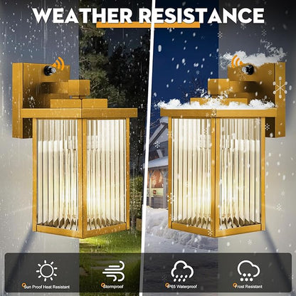 2 Pack Dusk to Dawn Outdoor Lighting, Waterproof Outdoor Porch Light with Tempered Glass, Outdoor Light Fixture for House Exterior Front Door Garage Patio (Gold Color)