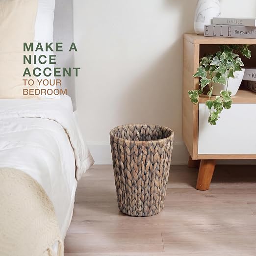 84ECO 2-Pack Small Grey Wicker Trash Cans for Bathroom, Bedroom, Office