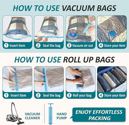 Vacuum Storage Bags with Hand Pump, Vacuum Seal Space Saver Bags,30 Combo | 80% Space-Saving Bags for Clothing, Blankets, Pillows, Bedding & Comforters; Multi-Size Variety Pack for Home & Travel