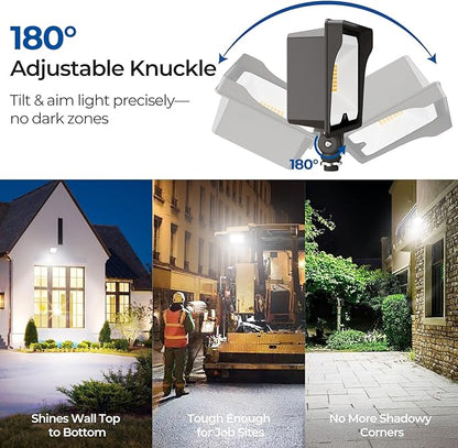CINOTON 55W LED Flood Light 3CCT (3000K/4000K/5000K), 7700LM Dusk-to-Dawn Photocell Outdoor Security Lighting, 120V IP65 Aluminum Wall Pack for Porch/Barn, 180° Knuckle Mount, 2 Modes, ETL, 2 Pack