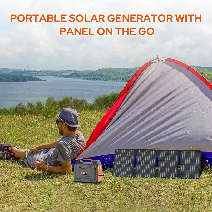Portable Power Station with 40W Solar Panel, 100W Solar Powered Generator