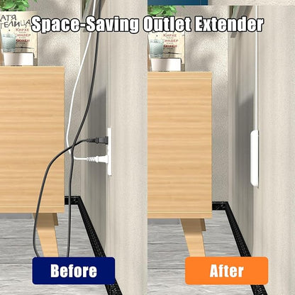 CABOCASA 8FT Ultra Flat Plug Extension Cord Power Strip with 3 Outlets, Patented Detachable Ultra-Thin Outlet Cover Concealer & Ultra-Flat Plug, Max. 13A 125V 1625W ETL Listed, White Color