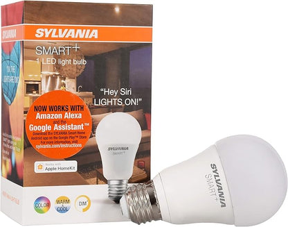 SYLVANIA SMART+ Bluetooth Full Color and Tunable White A19 LED Bulb, Fully Dimmable, Compatible with Alexa, Apple HomeKit and Google Assistant, 1 pack