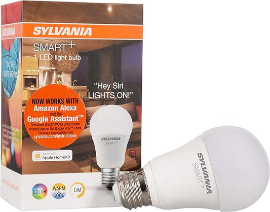 SYLVANIA SMART+ Bluetooth Full Color and Tunable White A19 LED Bulb, Fully Dimmable, Compatible with Alexa, Apple HomeKit and Google Assistant, 1 pack