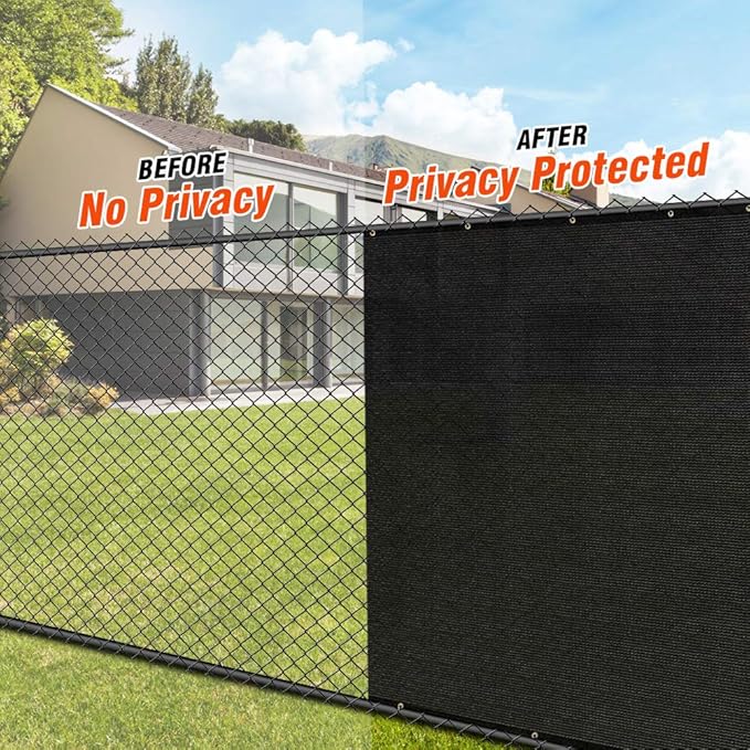 iCover 6x12ft Privacy Screen Fence, Outdoor Fencing Panels, Garden Windscreen Mesh Shade Sail Net Barrier, Fence Privacy Screen Reinforced Bindings and Brass Grommets Cable Zip Ties, Black
