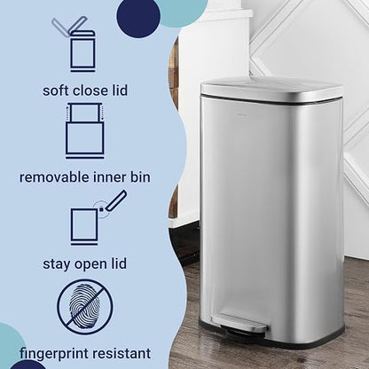 happimess Curtis 8 Gal Step Trash Can Soft Close 25", Platinum Silver