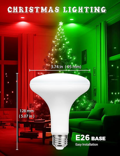 JandCase BR30 Christmas Light Bulbs, E26 Base Christmas Red and Green Indoor Flood Light Bulbs, Red Green Flood Light Bulbs for ChristmasDecoration,11W(65W Equivalent),Not-Dimmable, 2 Pack