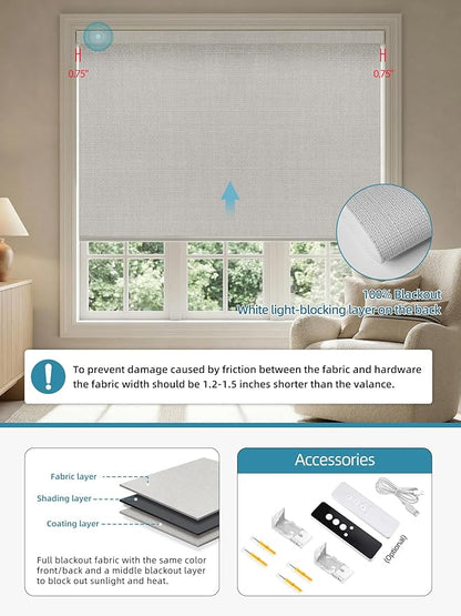 SmartWings Motorized Smart Blinds with Remote, Custom Automatic 100% Blackout Roller Shade Compatible with Alexa/Homekit/Google, Electric Smart Blinds for Indoor Windows, Vigor White