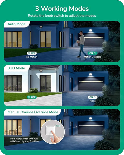 EDISHINE 2 Pack 240° Motion Sensor, Replacement Motion Detector for Outdoor Lights, Adjustable Time & Detection Range Up to 60FT, 3 Modes PIR Motion Sensor for Floodlight, White, UL Listed