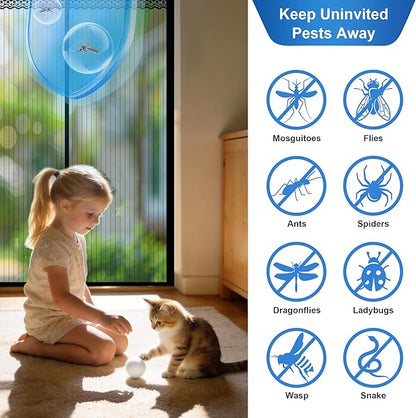 METAONLY Magnetic Screen Door Mesh Fits 32" x 80" Door - Curtain Size 34" x 82", Works for Patio, Sliding Door, Keeps Bug Mosquito Out, Fresh Air Flow, Black with Lace