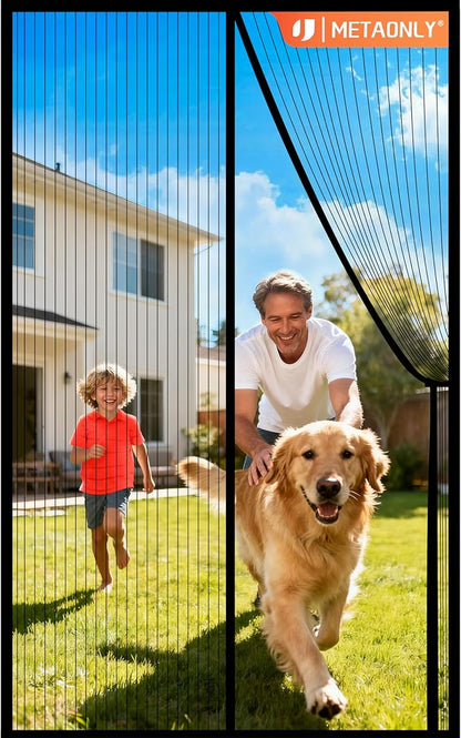 METAONLY Magnetic Screen Door Mesh Fits 36" x 82" Door - Curtain Size 38" x 83", Works for Patio, Sliding Door, Keeps Bug Mosquito Out, Fresh Air Flow, Black with Stay-Open Straps