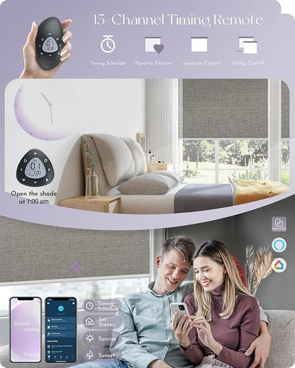 Graywind Motorized 100% Blackout Roller Shades Work with Alexa Google via Hub Window Blinds Remote Control Rechargeable Battery Motor with Valance for Smart Home and Office (Grey Brown)