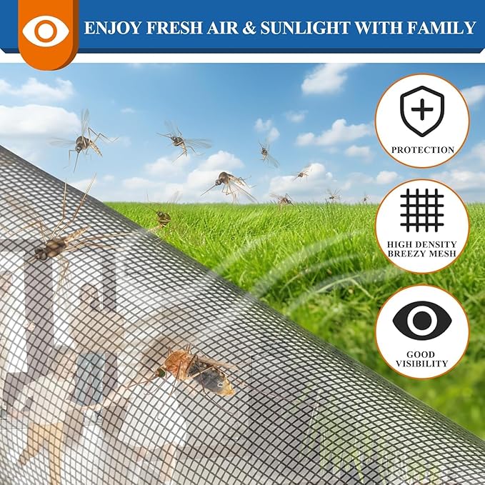 Customizable Pet Proof Window Screen Replacement Black, Best Vinyl Coated Polyester Dog Cat Resistant Heavy Duty, Mesh Net Netting Curtain Wire Good Repair for Patio/Porch/Sliding/DIY/Big Pets Owners